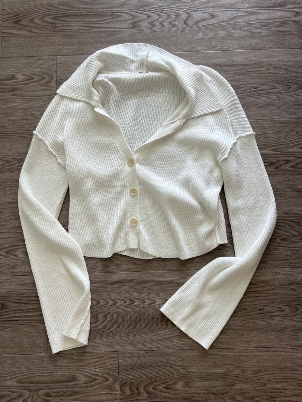 Free People Cream Ribbed Knit Cardigan